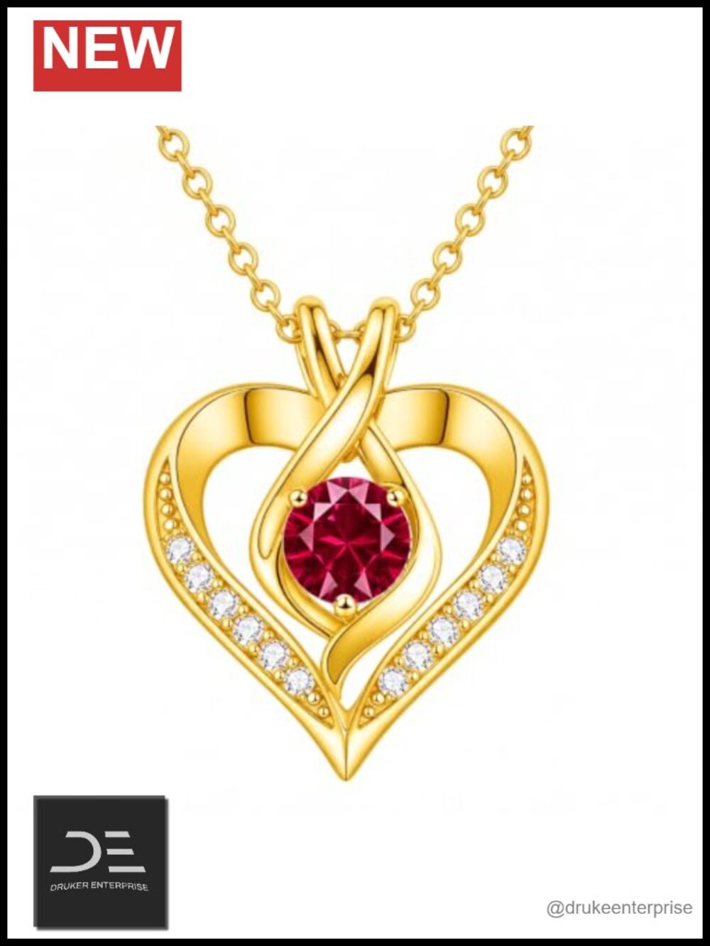 Midari 18K Gold Plated Heart Birthstone Pendant Necklace for Women July Ruby